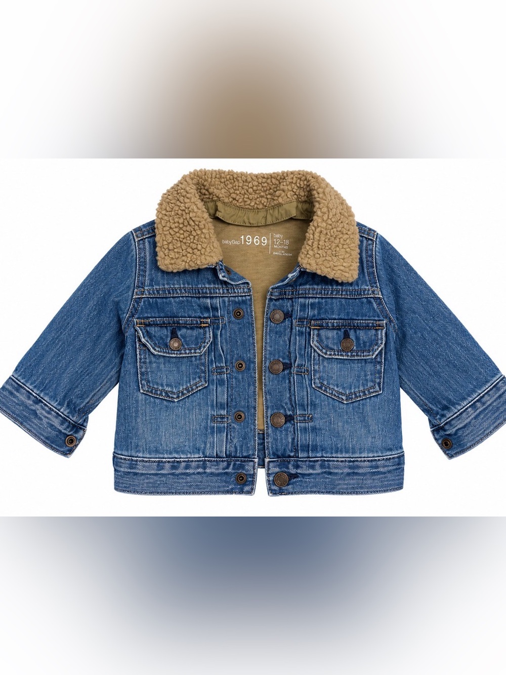 GAP Baby Denim Jacket with Tan Sherpa Collar